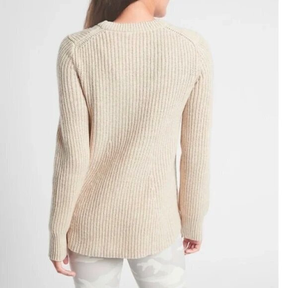 Athleta Sierra Crew Knit Wool Blend Sweater Beige Small - Picture 3 of 12